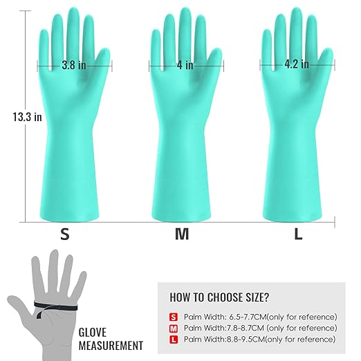 KAQ Reusable Rubber Cleaning Gloves: 4 Pairs Latex Free Non-Slip Household Kitchen Gloves for Washing Dishes