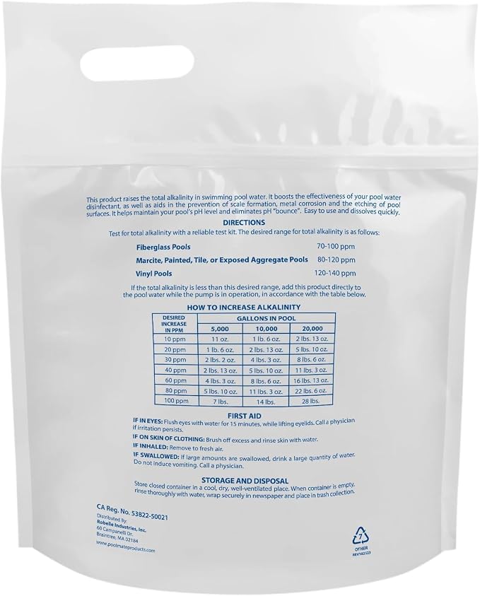 Pool Mate 5-Pounds Premium Alkalinity Increaser for Swimming Pools, 100% Sodium Bicarbonate