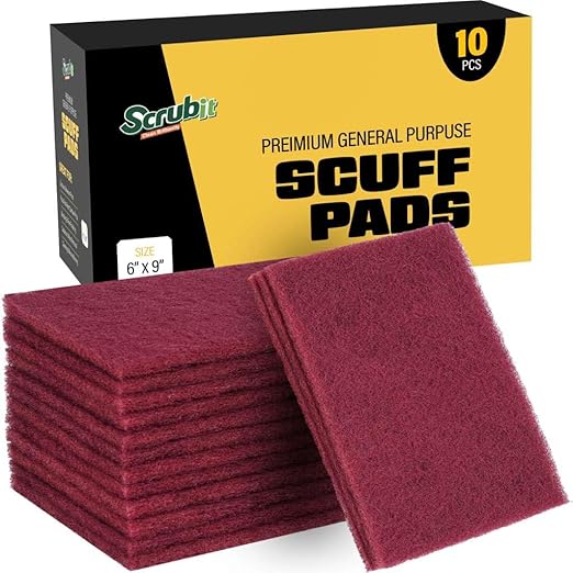 SCRUBIT 6 x 9 in. General Purpose Scuff Pads, Paint Primer Prep Adhesion Scratch Pads, Car & Woodworking Pads for Scuffing, Scouring & Sanding - Maroon (10)