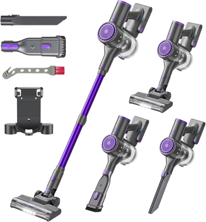 BlueEpic Cordless Vacuum Cleaner, 40KPA 45Mins Rechargeable Vacuum Cordless, Stick Vacuum with 2 Adjustable Modes, Handheld Vacuum for Home/Pet Hair/Carpet/Floor (Purple)