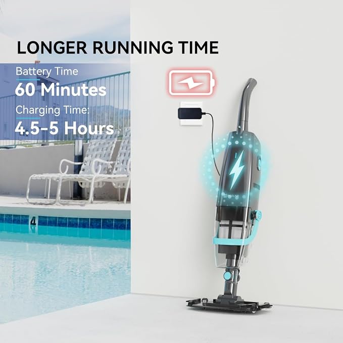 PoolMr Cordless Pool Vacuum for Above Ground Pools & Inground Pools, 18.5 GPM Suction, 60min Runtime – Handheld Pool Vacuum with Telescopic Pole, for Spas & Hot Tubs, Solid Black