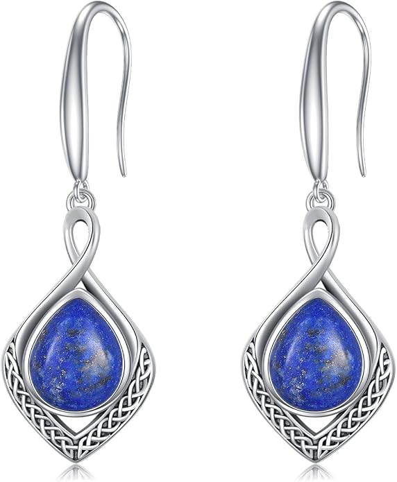 PELOVNY Celtic Knot Filigree Earrings for Women 925 Sterling Silver Moss Agate/Birthstone Infinity Earrings Birthday Christmas Jewelry Gifts for Mom Daughter Wife Sister