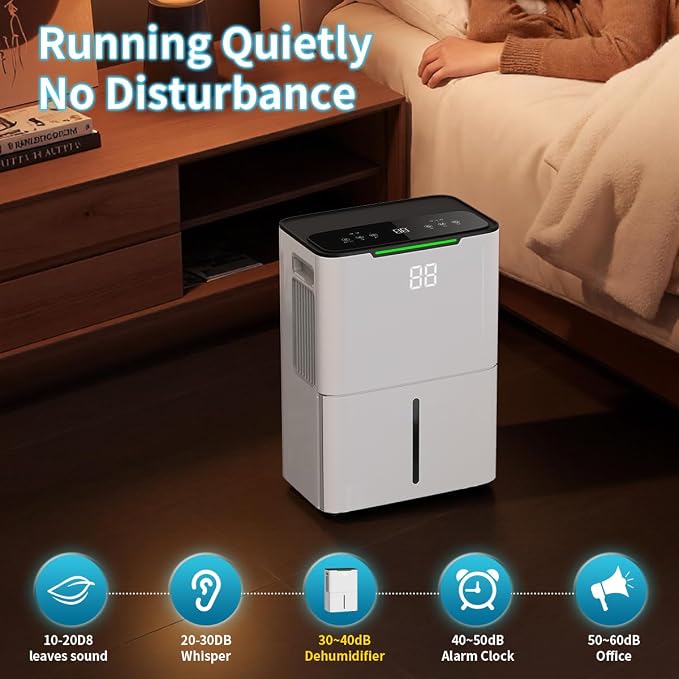 Dehumidifier for Home Basement, 34 Pints Dehumidifiers with Drain Hose for 1500 Sq. Ft Bedroom Bathroom Small Room RV, 3 Working Modes, Smart Humidity Control, 24H Timer, Auto Defrost