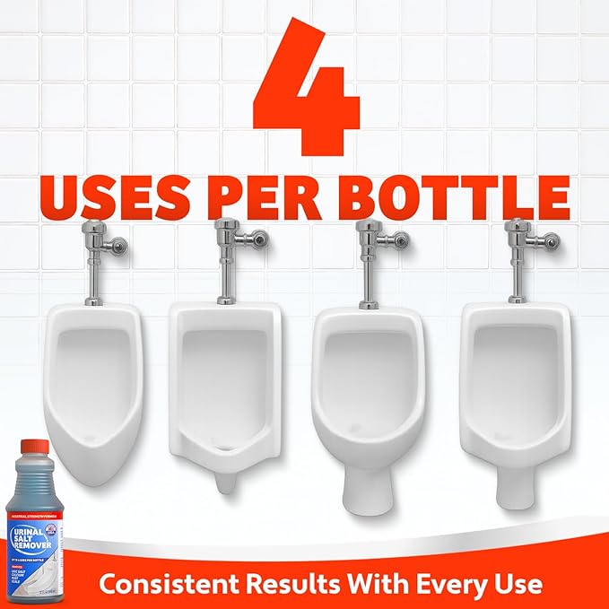 Commercial-Grade Urinal Salt Remover – 4 Uses – Made in USA – Odor Neutralizing Urinal Cleaner for Salt, Calcium, Rust and Scale Build-Up – Safe For All Plumbing – 32 fl oz