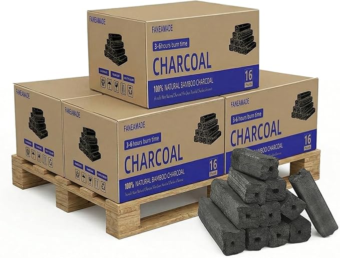 16 lb x 5 Pack Bamboo Charcoal Briquettes for Grilling & Smoking, Long Burn Low Ash, Smokeless BBQ Charcoal