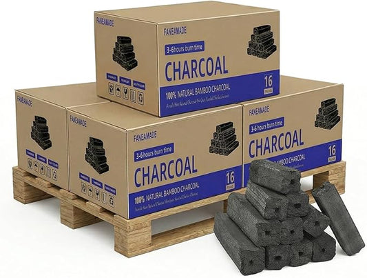16 lb x 5 Pack Bamboo Charcoal Briquettes for Grilling & Smoking, Long Burn Low Ash, Smokeless BBQ Charcoal