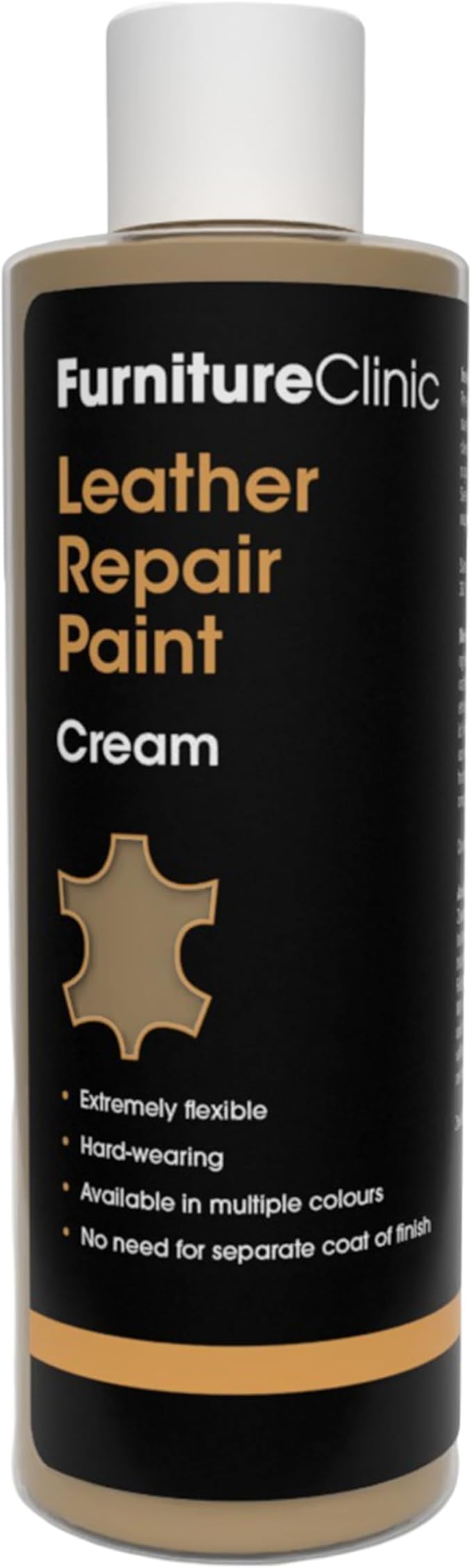 Furniture Clinic Leather Repair Paint | 2-in-1 Seal and Color | Use on Scratches, Tears, and Holes in Car Seats, Furniture | Quick and Easy Leather Repair Kit for Furniture (Cream, 250ml / 8.5oz)