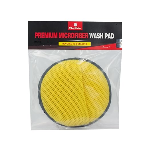 Maxshine Microfiber Waxing Applicator Pad with Finger Hold, Dia: 14cm, Yellow & Grey, 3 Pack