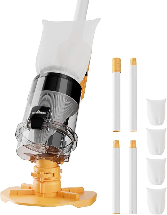 Cordless Pool Vacuum with Telescopic Pole, Powerful 30 GPM Suction, Advanced Dual Filtration, Replaceable Battery, Handheld Rechargeable Pool Cleaner for Above Ground and Inground Pools, Orange
