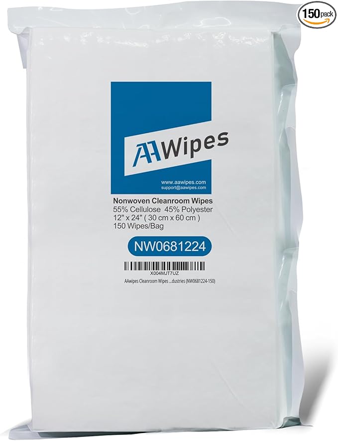 AAwipes Cleanroom Wipes Nonwoven Wipers Cellulose/Polyester Blend (12" x 24" 150PCS) for Lab, Electronics, Pharmaceutical, Printing and Semiconductor Industries (NW0681224-150)