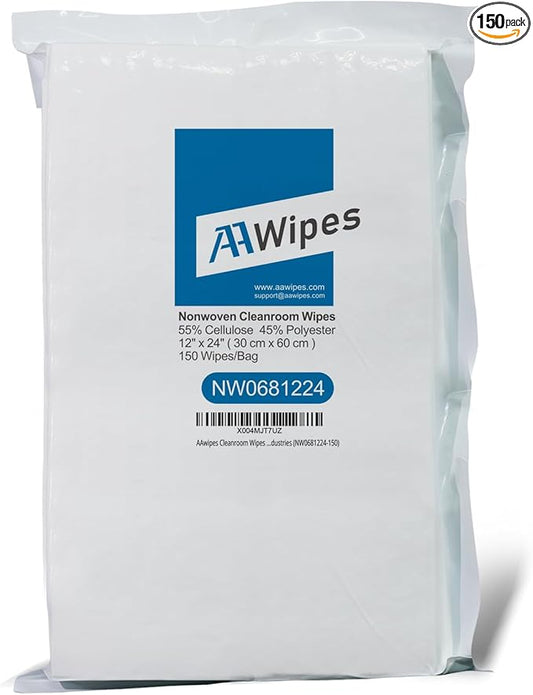 AAwipes Cleanroom Wipes Nonwoven Wipers Cellulose/Polyester Blend (12" x 24" 150PCS) for Lab, Electronics, Pharmaceutical, Printing and Semiconductor Industries (NW0681224-150)