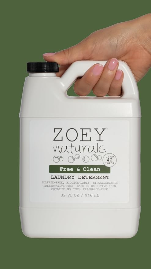 Zoey Naturals - Baby Laundry Detergent, Free & Clean – Hypoallergenic Plant-Based Liquid for Sensitive Skin – Sulfate, Dye & Fragrance Free – Concentrated HE Formula – 32 fl oz