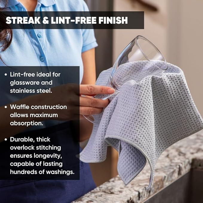 Kitchen Towels - Microfiber Waffle Weave Towels | Absorbent, No Lint, Thick, Reusable, Commercial, Soft, Hand, Tea, Glass, Bar, Sublimation Blank, Polyester Cloths (Red, 16 x 16 (6 Pack))