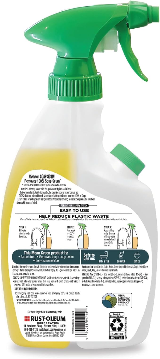 Mean Green Refillable Ultra Powered Concentrate Bathroom Cleaner, Tropical Breeze, 14.3 Ounce, 6 Pack