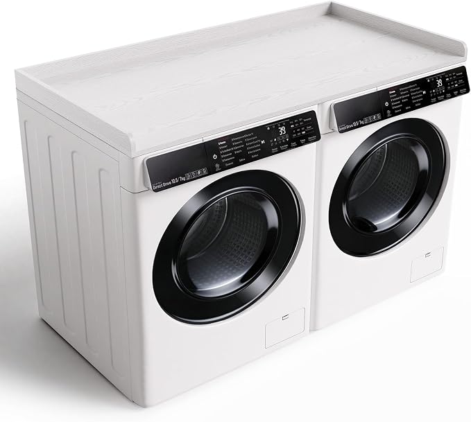 Fivesun Washer Dryer Countertop, 27.5" x 54“ Wood Washer and Dryer Countertop with Edge Rails for Laundry Room Organization and Storage, White