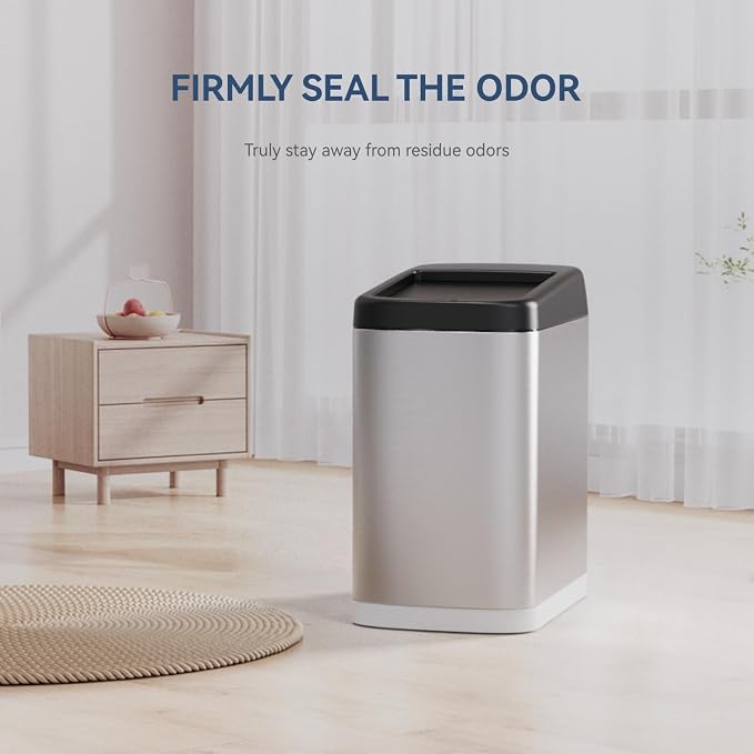 ELLO&ALLO 50 Liter 13 Gallon Touchless Rectangular Automatic Motion Sensor Trash Can for Kitchen, Brushed Stainless Steel Finish