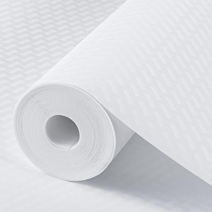 Shelf Liners for Kitchen Cabinets Refrigerator Liners Waterproof & Oil-Proof Kitchen Cupboard Liner Non-Slip Drawer Mats EVA Material Non Adhesive Fridge Liner for Shelves-White 11.8 x 236.2 Inches