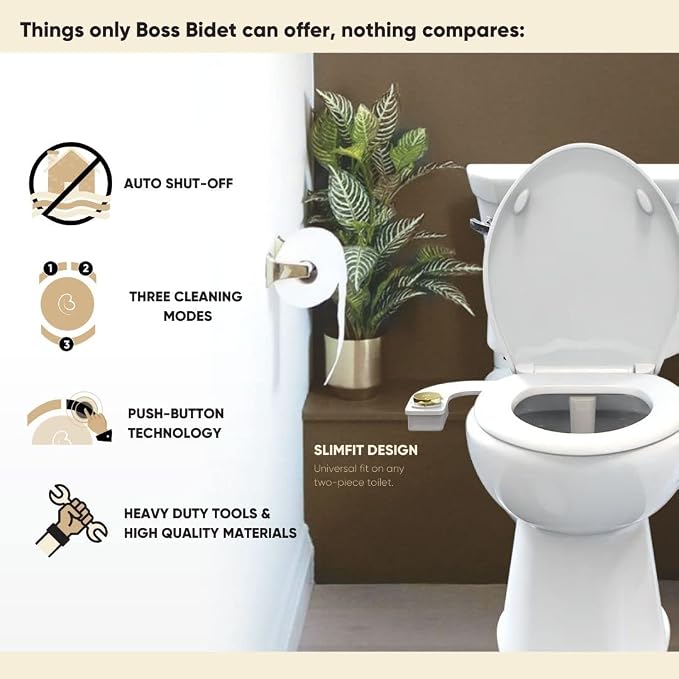 Revolution Plus (Warm Water). Bidet Attachment for toilet. Luxury design, Bidet sprayer for toilet, non electric, dual nozzle, feminine wash, self cleaning. Black Tokyo Platinum.