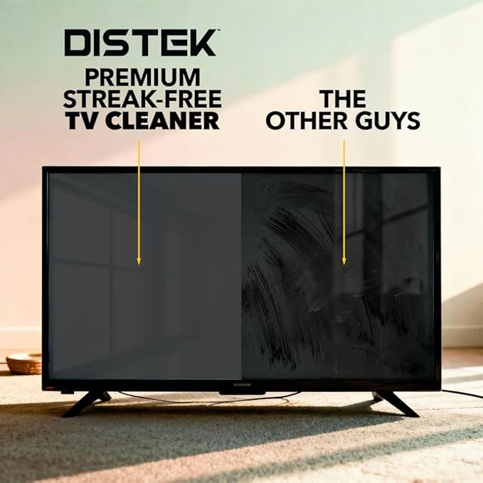 Distek TV Cleaner Spray 473 mL with Large Microfiber Cloth | Made in The USA | Easy Streak-Free Application | Safe for Flat Panel & LCD Displays, Glass Screens, Tablets, Monitors, & iPhones