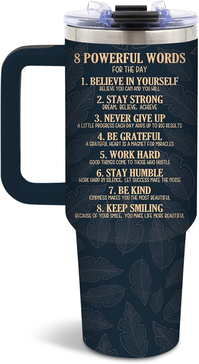 DUUV 40 Oz Tumbler with Motivational Quotes - Stainless Steel Insulated Travel Mug for Daily Empowerment, Christmas Inspirational Gifts with Powerful Words (Believe, Never Give Up, Stay Strong), 1PCS