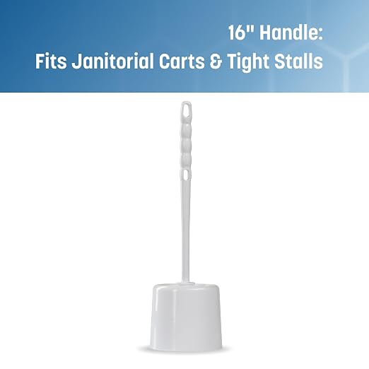 Sparta 16-Inch Durable Toilet Brush with Storage Holder, Bowl Brush with Caddy with Sturdy Polypropylene Bristles for Effective Cleaning, White Plastic Handle for Secure Grip, White (Pack of 24)