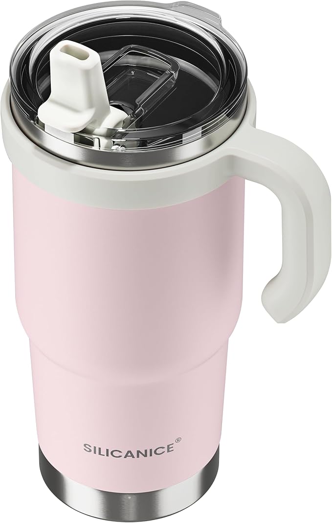 For Iced Coffee & Smoothies – Never Drink from a Moldy Lid Again: 24oz Hygienic Tumbler, 100% Leakproof Lid & Removable Foldable Spout. Reinforced Base, Fits Cup Holders-Pink sand