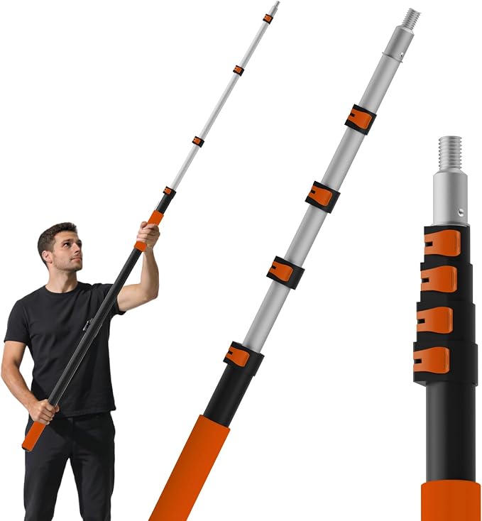 26FT Reach Telescopic Extension Pole, 5-20FT Paint Roller Extension Pole with Flip-Lock Design, Aluminum Alloy Threaded Head for Painting Cleaning Dusting & Window Washing Tools