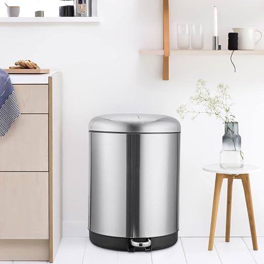 Fashionwu Trash Can, 2 x 4 Gallon (2 x 15 Liter) Stainless Steel Trash Can, Includes 2 Removable Inner Bins, Soft Close Lid Kitchen Recycling Bin, Suitable for Home, Office, Business, Silver