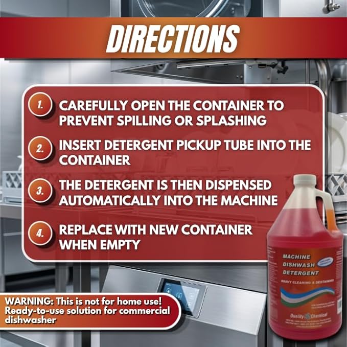 Quality Chemical Heavy Duty Liquid Alkaline Commercial Dishwasher Detergent - Industrial-Grade - Dissolves Food Stains, Grease, Grime and Residue - No Pre-Rinse - Ready-to-Use 5 Gallon Pail (640-oz)