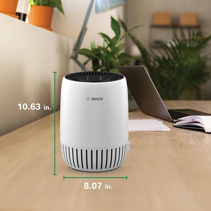 BOSCH Air Purifier for Home, Small Spaces (Covers, 500-sq ft), 2-in-1 Filter for Pollen, Smoke, Dust, Dander, Outdoor Pollution, Odors, Air 500, White