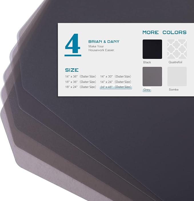 BRIAN & DANY Wire Shelf Liner 24" X 48", Heavy Duty Shelf Liners for Wire Shelving, Waterproof Protector Mats, Set of 4, Charcoal