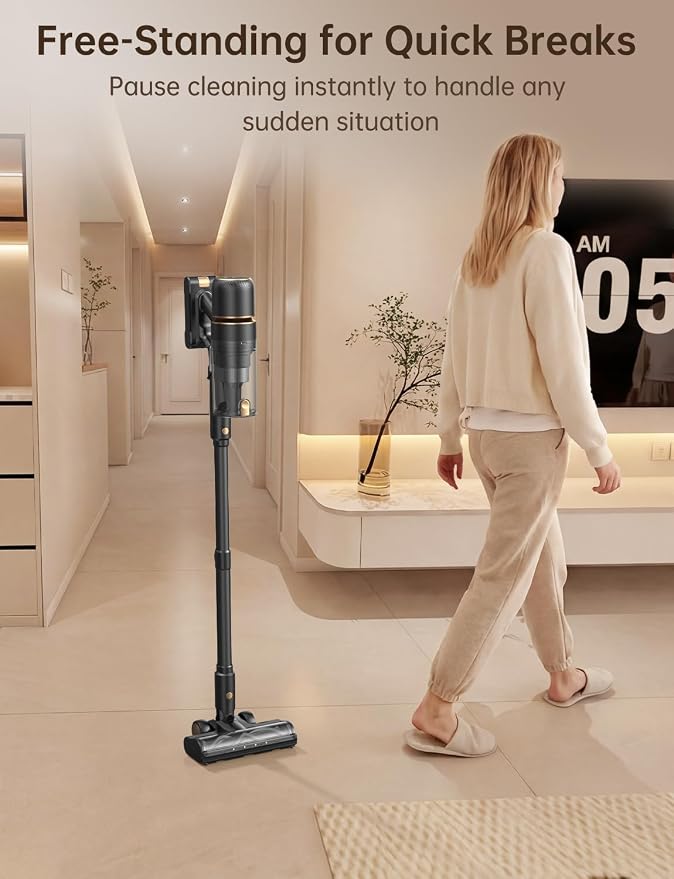 OXVAC Cordless Vacuum Cleaner 600W/58KPa, Self-Standing Stick Vacuum with 65-Min Runtime & Removable Battery, Self-Cleaning Filtration, Tangle-Free for Pet Hair, Carpets, Hard Floors & Daily Cleaning