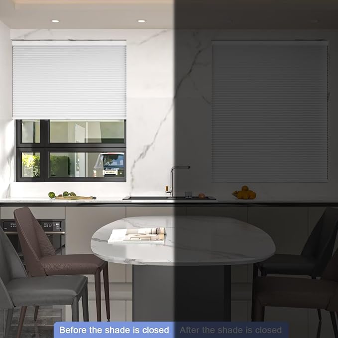 MYshade Cordless Cellular Window Shades No Tools No Drill Blackout Blinds for Indoor Windows Size 38.5" Wide X 72" Height White Room Darkening Window Blinds for Bedroom, Bathroom, Kitchen, Living Room