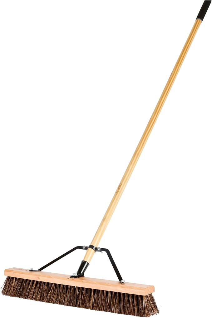 Restaurantware-Clean Tek Professional 24 Inch Push Broom, 1 Heavy-Duty Broom with 60” Handle - Palmyra Bristles, Use Indoor and Outdoor, Wooden, Commercial Use, for Deck, Driveway, Garage, Patio