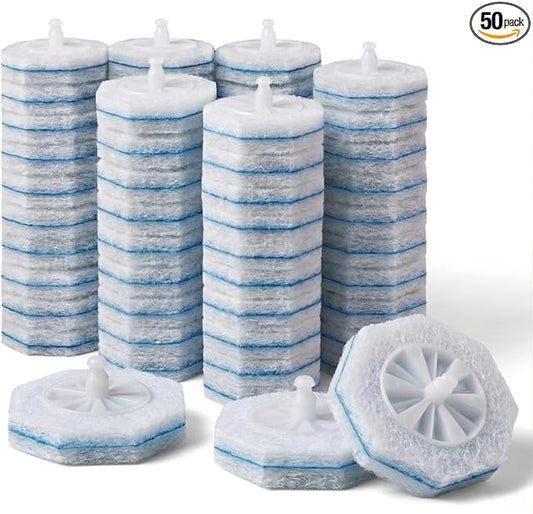 Disposable toilet wand refills (50 pack) compatible with Clorox, secure lock no-slipping design, instant foam cleaning scrubber pads, odor neutralizing refills