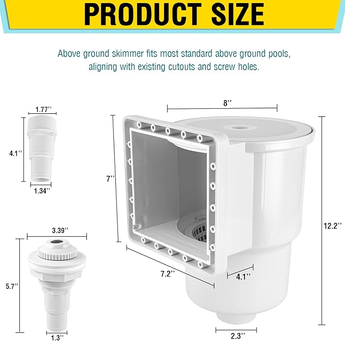 Above Ground Pool Skimmer Kit, Standard Thru-Wall Skimmer, Pool Wall Skimmer, Complete Above Ground Pool Skimmer Box System (White)