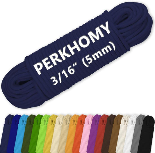 PerkHomy Cotton Rope 3/16" (5mm) 100 ft Multi Purpose Utility Diamond Braided Cord, Natural Cotton for Clothes Line Camping Crafting Flag Pole, Navy Blue
