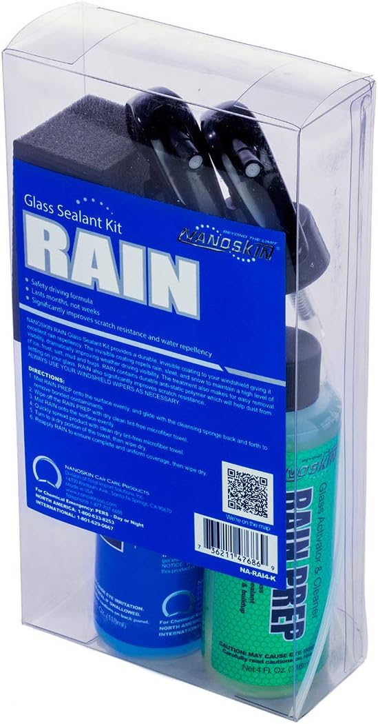 Nanoskin RAIN Glass Sealant Complete Solution Kit - Ready-to-Use RAIN PREP, RAIN Glass Sealant & Autoscrub Sponge | Crystal Clear Windshields All Year Round | Easy to Use and Safe on Various Surfaces