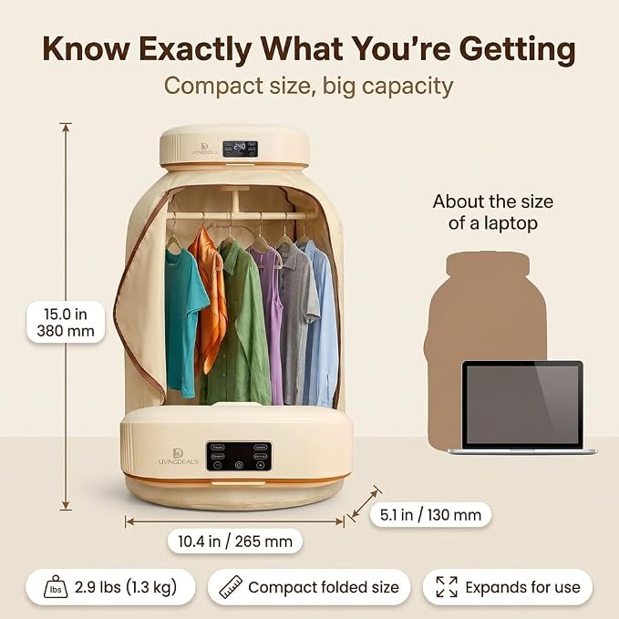 Portable Clothes Dryer for Travel – Compact Foldable Electric Drying Machine with Dry Bag & Timer – Fast-Drying for Apartments, RV, Dorm – Clothes, Underwear, Socks – Quiet & Energy Efficient