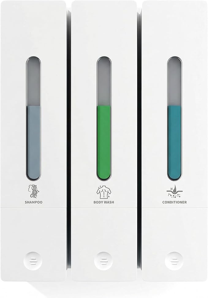 Shampoo and Conditioner Dispenser - Wall-Mounted 3-Chamber Shower Soap Dispenser
