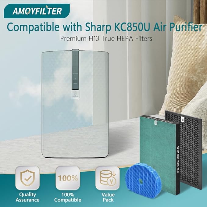 1 Set KC850U Filter Compatible with Sharp KC850U Filter Replacement Air Pur-ifier Model KC-850U, H13 Ture HEPA for Home Clean, Acti-vated Car-bon for Smoke, Odors