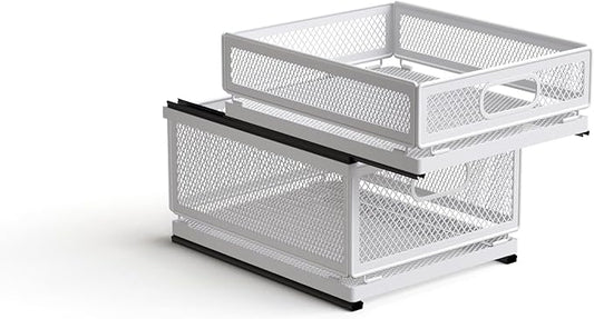 Pull Out Cabinet Organizer, Slide Out Drawers Fixed with Adhesive Nano Film, Pantry Shelves Sliding Drawer Storage Organization for Kitchen (Double Layer 11.8 * 9.4 * 10inch/30 * 24 * 25.5cm)