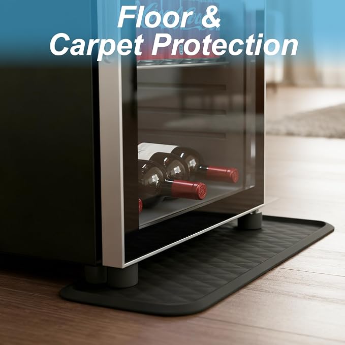 Refrigerator Mat, 27" L x 6" 1/2 D Washing Machine Spill Liner, Drip Tray and Leak Catcher Mat, Fridge Mat Prevent Water Leakage and Floor Damage from Elecrical Equipment Heavy Duty Black