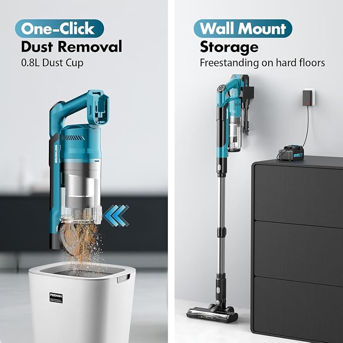 700W Cordless Vacuum Cleaners for Home with 2*Battery 8000mAh,Brushless Rechargeable Stick Vacuum with 3 Mode, 6 in 1 Portable Handheld Cordless Vacuum for Pet Hair/Hardwood Floor/Dorm (Blue)