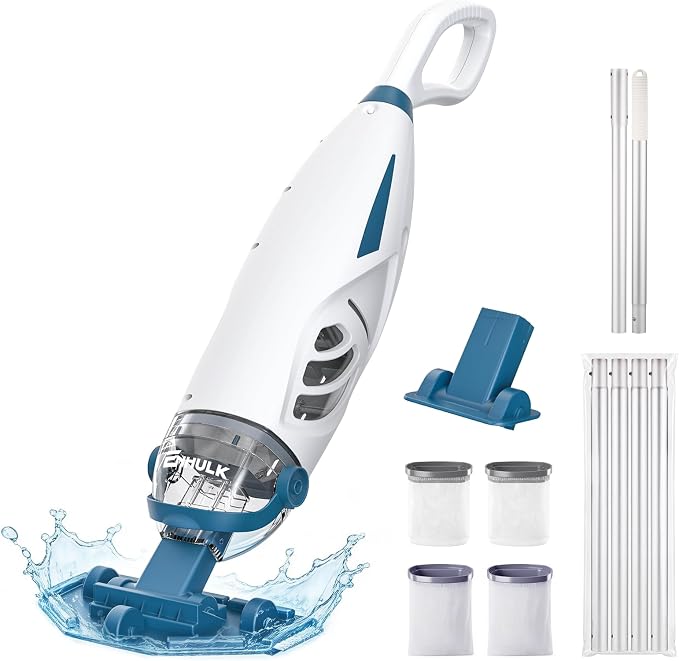 ENHULK PC68 Pro Pool Vacuum for Above Ground Pool with 9' Extension Pole, 4 Filters, 26.5 Gallons/Min Powerful Suction, 1H Runtime, Cordless Handheld Pool Cleaner for Above/Inground Pools