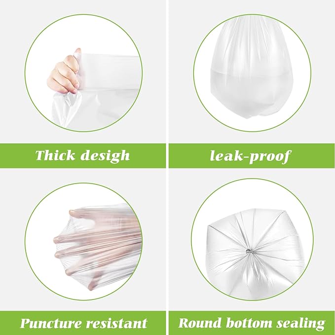 Teivio 2.5 Gallon 180 Counts Strong Trash Bags Garbage Bags, Bathroom Trash Can Bin Liners, Small Plastic Bags for home office kitchen, Clear