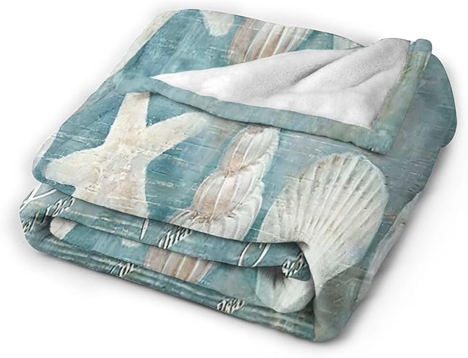 Tijuboni Ocean Seashells Throw Blanket - God Says You are - Beach Nautical Gifts for Women Men Girls Boys Kids Adults Soft Flannel Fleece Blanket for Couch Sofa Bed Home Decor 50"x60"
