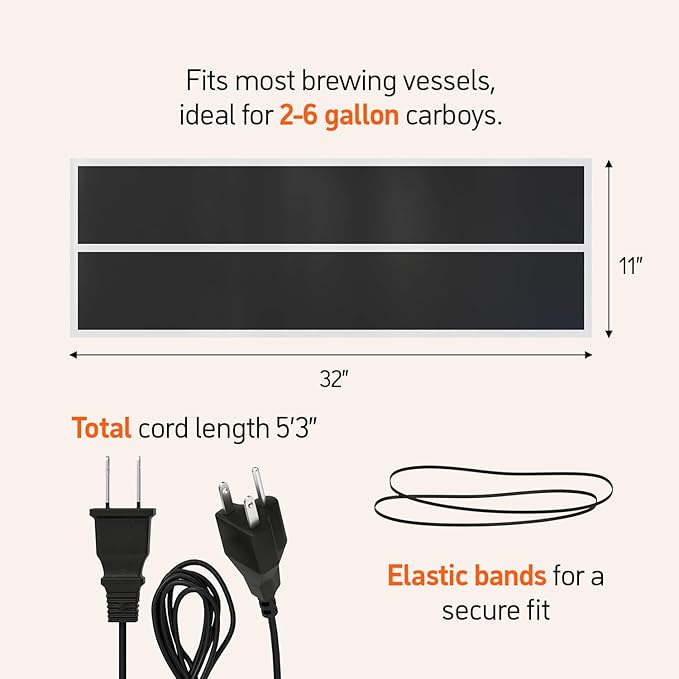 Fermentation Heater Carboy Warmer - Kombucha Heating Wrap with Thermostat for Temperature Control - Electric Heat Pad Belt for Home Fermenting & Brewing - Fits Most Fermenter Vessels 2 to 8 Gallons