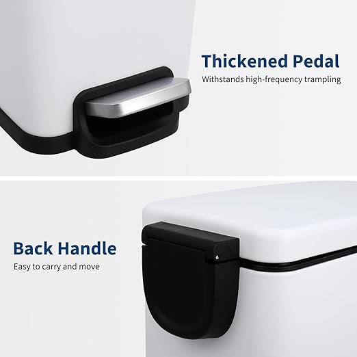 Garvee Slim Trash Can with Lid, 12 Gal (45 L) Stainless Steel Kitchen Garbage Can with Inner Bucket and Step On Foot Pedal, Narrow Metal Trash Bin, White