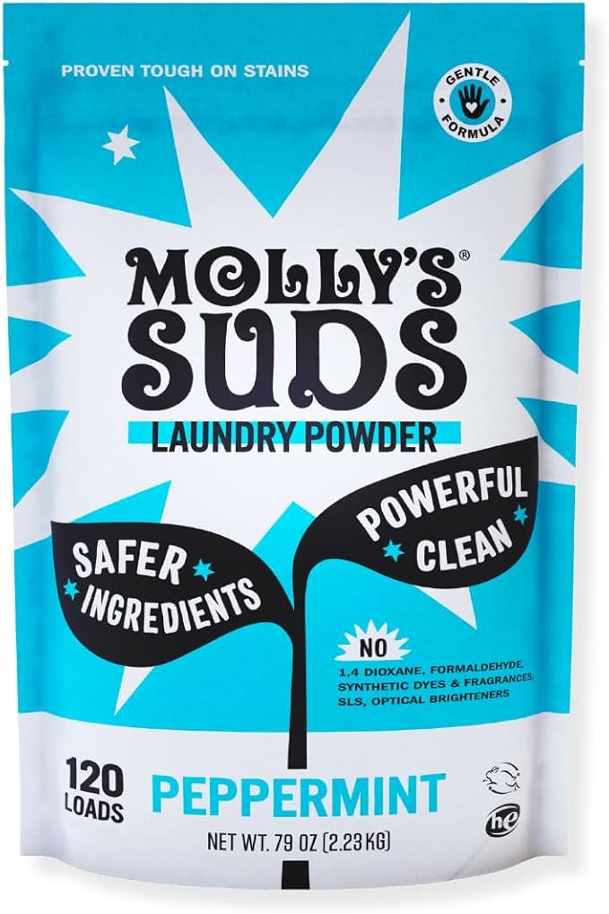 Molly's Suds All Natural Laundry Powder 120 loads - Free of Harsh Chemicals, Gentle on Sensitive Skin and Eczema. Contains Pure Peppermint Essential Oil.